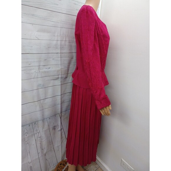 Vtg Plaza South Pink Fucshia  Dress 80s Sz 12 Long Sleeve - Picture 5 of 8